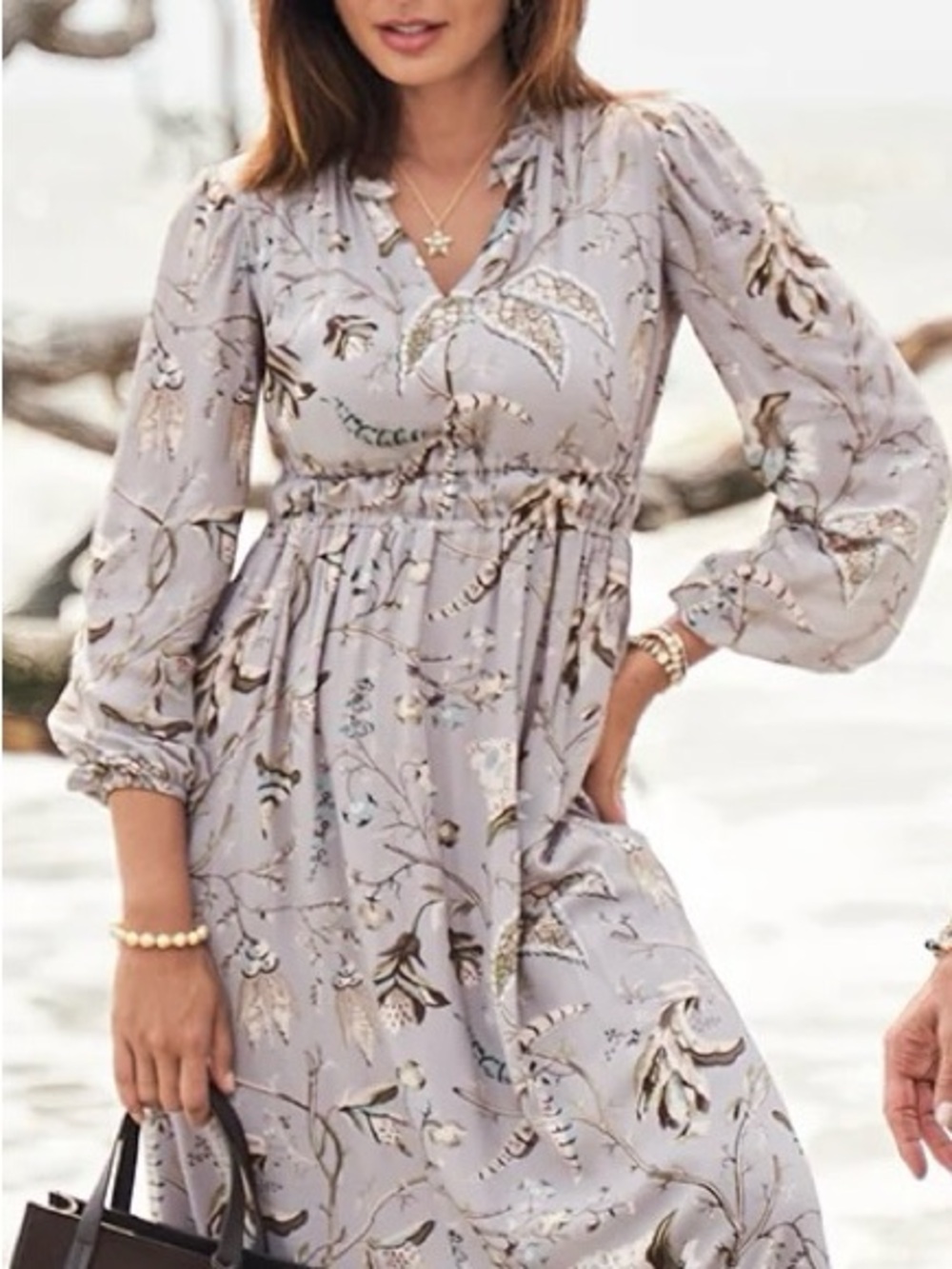 Adriana Midi Dress Gray Maritime Forest Chintz